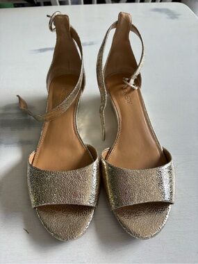 J. Crew Factory Metallic Gold Ankle-Strap Heeled Sandals